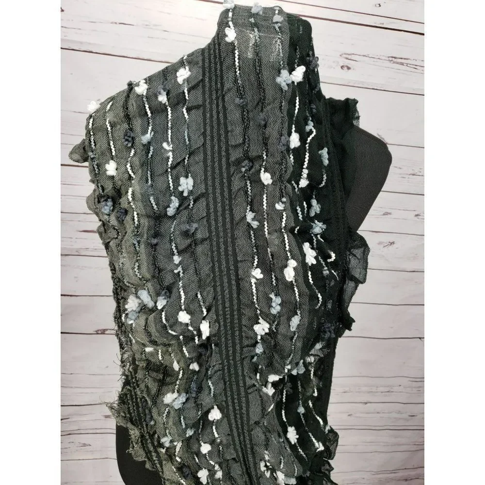 Anthropologie Gray black ombre Ruffle polyester‎ Infinity scarf